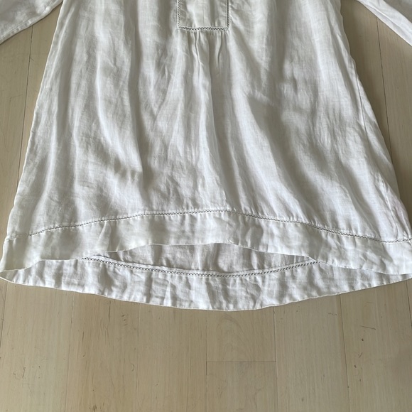 Calypso white linen hemstitch high-low tunic blouse - Picture 6 of 6